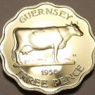 Extremely Rare Proof Guernsey 1956 3 Pence~2,100 Minted~Guernsey Cow~Free Ship