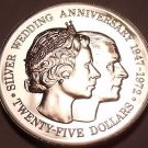 Rare Silver Proof Cayman Islands 1972 $25.00~Elizabeth & Phillips 25th Anniv~F/S
