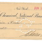 Chemical National Bank Of NY $1000.00 Check~June 29th 1910 Libaire & Cook~Fr/Sh