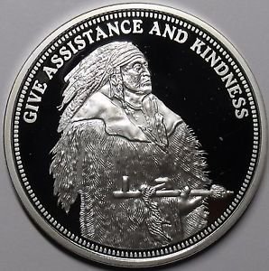 Silver Plated Cameo Proof Indian Give Assistance And Kindness Medallion~Free Shi