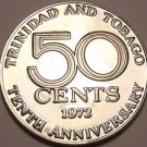 Rare Proof Trinidad & Tobago 1972 50 Cents~16,000 Minted~10th Anniversary~Fr/Shi