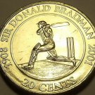 Large Unc Australia 2001 20 Cents~Sir Donald Bradman~Cricketer Champion~Free Shi