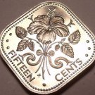 Rare Proof Bahamas 1974 15 Cents~Hibiscus~Triangle Coin~31,000 Minted~Free Ship