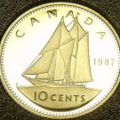 Cameo Proof Canada 1987 10 Cents~179,004 Minted~Bluenose~Free Shipping