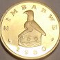 Rare Proof Zimbabwe 1980 Cent~Bird Statue~Flame Lily Leaves~15,000 Minted~Fr/Shi