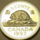 Cameo Proof Canada 1993 5 Cents~Beaver Nickel~143,065 Minted~Free Shipping