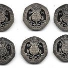 Lot of 6 Great Britain Impaired Proof 20 Pence Coins 1982-1992~Free Shipping