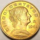Gem Unc Mexico 1961 5 Centavos~White Josefa~Brass~Free Shipping*