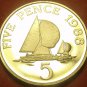 Extremely Rare Cameo Proof Guernsey 1988 5 Pence~2,500 Minted~Sailboats~Free Shi