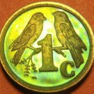 Rare South Africa 1992 Proof Cent~10,000 Minted~Sparrows~Rainbow Toned~Free Ship