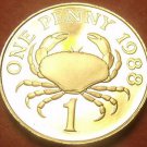 Extremely Rare Cameo Proof Guernsey 1988 Penny~2,500 Minted~Edible Crab~Free Shi