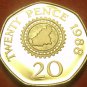 Extremely Rare Cameo Proof Guernsey 1988 20 Pence~2,500 Minted~Cogwheel~Fr/Ship
