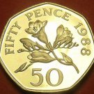 Large Rare Cameo Proof Guernsey 1988 50 Pence~2,500 Minted~Freesia Flowers~Fr/Sh