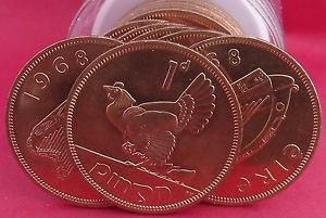 Gem Unc Roll (20) Ireland 1968 Large Penny's~Irish Harp~Hen With Chicks~Free Shi
