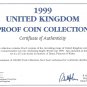 1999 Great Britain 9 Coin 1 Piece C.O.A. And Document Set~No Coins~Free Shipping