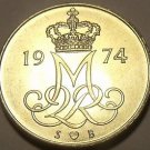Denmark 1974 H.S.B. 10 Ore Gem Unc~Oak Leaves~Crowned Monogram~Free Shipping