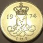 Denmark 1974 H.S.B. 10 Ore Gem Unc~Oak Leaves~Crowned Monogram~Free Shipping