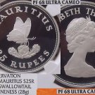 Mauritius 1975 Silver 25 Rupees~NGC PR-68 UC~Pop=2~Blue Swallowtail Butterfly~FS Mauritius 1975 Silver 25 Rupees~NGC PR-68 UC~Pop=2~Blue Swallowtail Butterfly~FS
