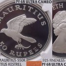 Mauritius 1975 Silver 50 Rupees~NGC PR-68 UC~Pop=2~Conservation~Kestrel~Free Shi