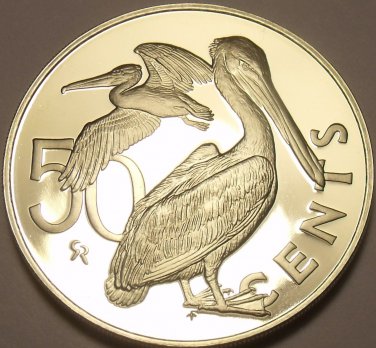 Rare Proof British Virgin Islands 1978 50 Cents~7,059 Minted~Brown Pelican~Fr/Sh