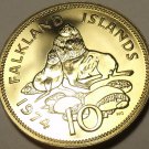 Rare Proof Falkland Islands 1974 10 Pence~Ursine Seal~1st Year Ever~Free Ship