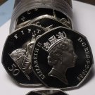 Incredible Proof Roll (20) Great Britain 1988 50 Pence Coins~Britannia~Free Ship