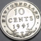 Newfoundland 1941-C 10 Cents Silver~Free Shipping