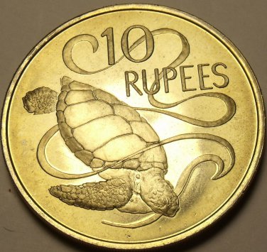 Seychelles 1974 10 Rupees Unc~Green Sea Turtle~Free Shipping