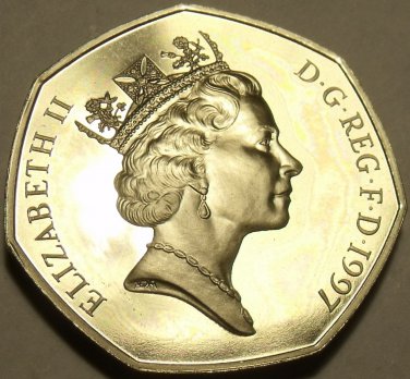 Great Britain 50 Pence, 1997 Cameo Proof~LARGE TYPE~70,000 Minted~Free Shipping