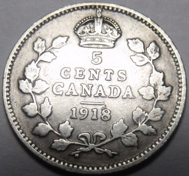 Canada 1918 5 cents Silver~Free Shipping