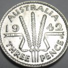 Australia 1942-D 3 Pence Unc Silver~Free Shipping