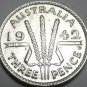 Australia 1942-D 3 Pence Unc Silver~Free Shipping
