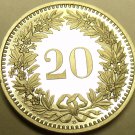 Rare Proof Switzerland 1986 20 Rappen~Only 10,000 Minted~Free Shipping