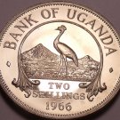 Uganda 2 Shillings, 1966~Rare Proof~8,250 Minted~East African Crowned Crane~F/Sh