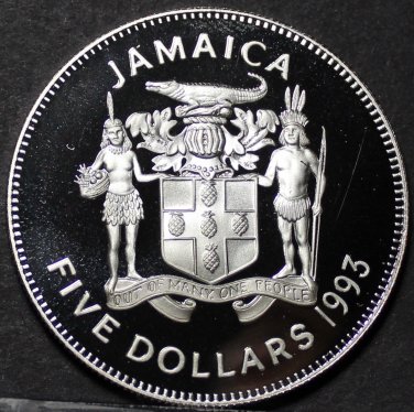 Jamaica $5, 1993~RARE SILVER PROOF~2,000 Minted~100th Anniversary Norman Manley