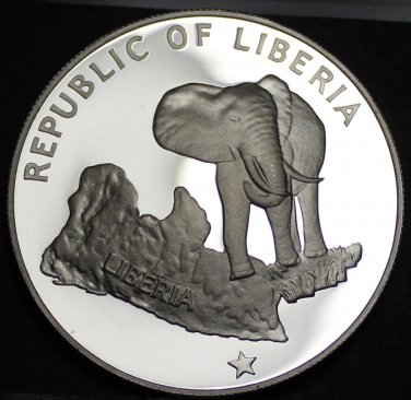 Liberia 5 Dollars, 1976 Rare Silver Proof~Only 3,683 Minted~Elephant Coin~Fr/Shi