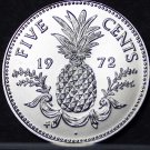 Bahamas 5 Cents, 1972 Gem Unc RARE~11,000 Minted~Pineapple~Free Shipping