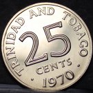 Trinidad & Tobago 25 Cents, 1970 Rare Proof~Only 2,104 Minted~Free Shipping