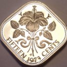 Bahamas 15 Cents, 1973 Rare Proof~Hibiscus~Triangle Coin~35,000 Minted~Free Ship