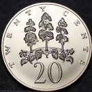 Jamaica 20 Cents, 1974 Gem Unc~RARE~Mahoe Trees~Only 22,000 Minted~Free Shipping