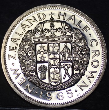 New Zealand Half Crown, 1965 Proof-Like~25,000 Minted~Free Shipping