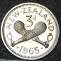 New Zealand 3 Pence, 1965 Proof-Like~25,000 Minted~Crossed Patu~Free Shipping