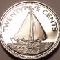 Bahamas 25 Cents, 1976 Rare Proof~23,000 Minted~Bahamian Sloop~Free Shipping