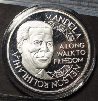 Nelson Mandela Silver Plated 45mm Proof Medallion~Nobel Peace Prize Winner~Fr/Sh