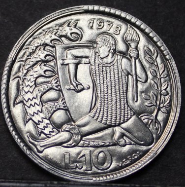 San Marino 5 Lire, 1973 Gem Unc~Man Fighting Four Headed Dragon~Free Shipping