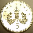 Great Britain 5 Pence, 1990 Cameo Proof~Large Type~100,000 Minted~Free Shipping