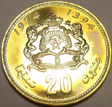 Rare Proof Morocco 1974 20 Santimat~20,000 Minted~Only Year Ever~Free Shipping