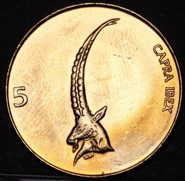 Slovenia 5 Tolarjev, 2000 Gem Unc~The Head and Horns of an IBEX~Free Shipping