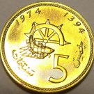 Morocco 5 Santimat, 1974 Rare Proof~Captains Wheel~Netted Fish~20k Minted~Fr/Shi