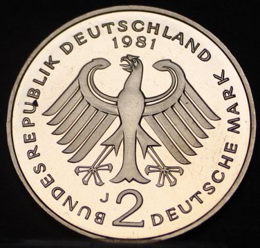 Germany 1981-J 2 Marks Proof~Theodor Heuss~91,000 Minted In Hamburg~Free Shiping